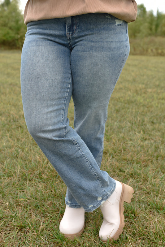 Get It Straight Mid Rise Distressed Jeans